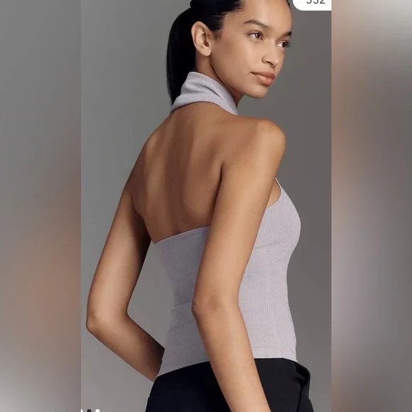 Pilcro Anthropologie Halter Cowl-Neck Top Dusty Lilac Purple Sparkle Medium NWT - Picture 3 of 10